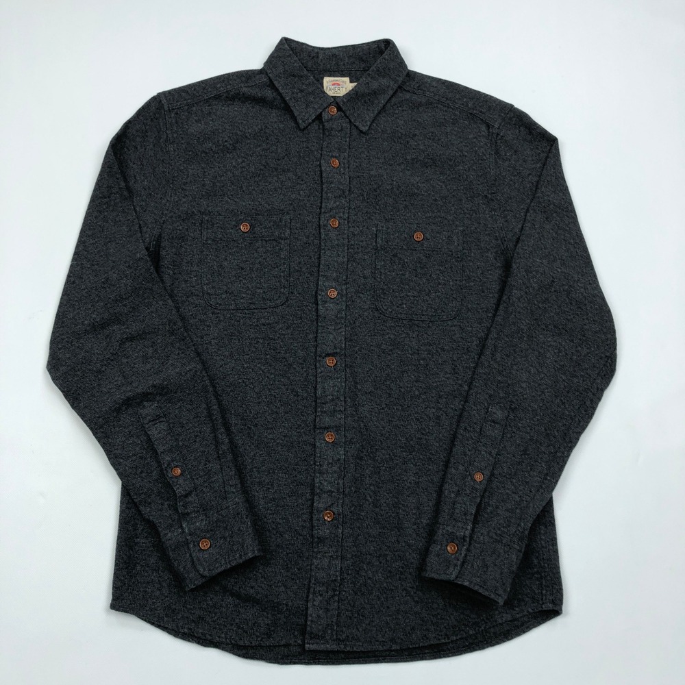 Faherty Brushed Alpine Flannel Shirt Mens Medium Washed Black MWH2150